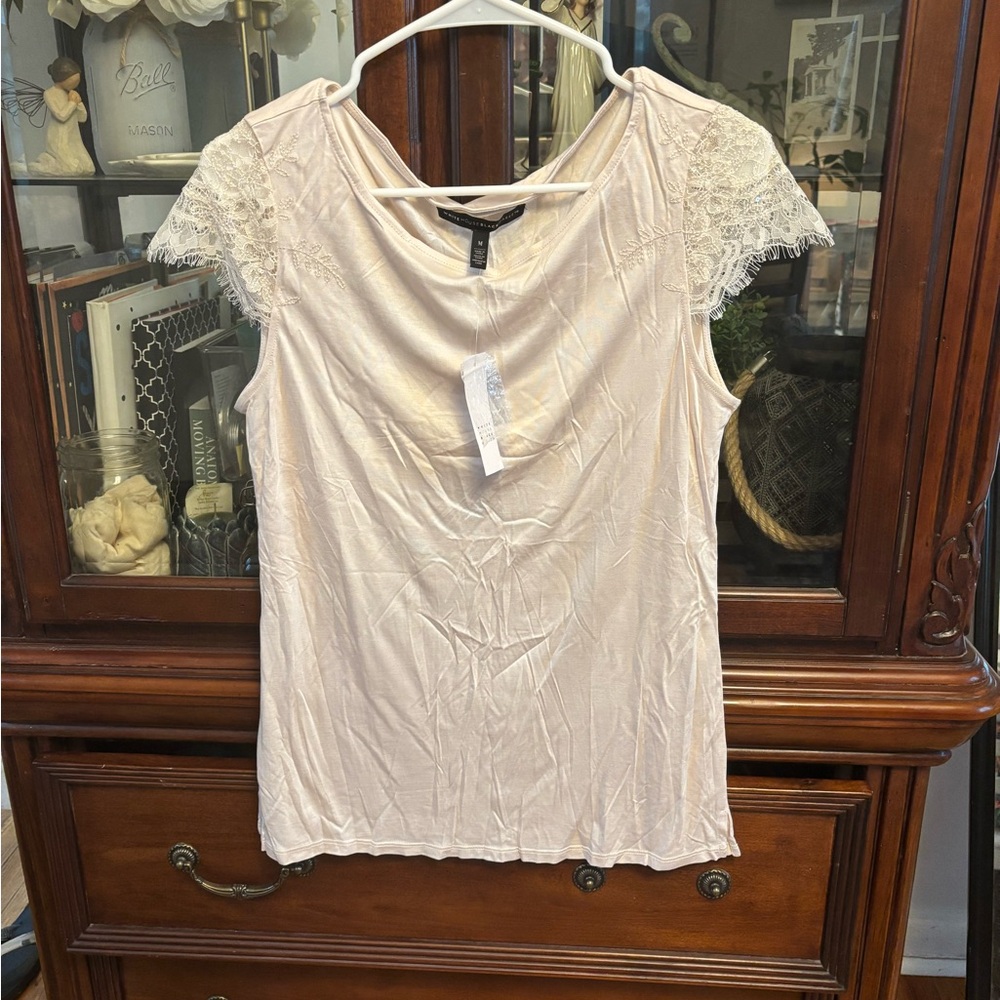White House Black Market Lace Sleeve Tee